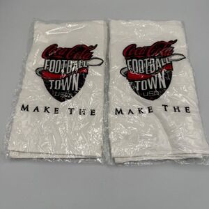 Vintage Coca-Cola Football Town USA White Hand Towels Set of 2 New Sealed Promo